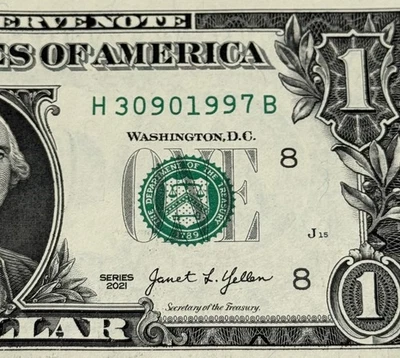 March 9th 1997 Birthday Note Fancy Serial Number One Dollar Bill 30901997 - Image 1 of 3