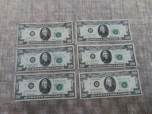 LOT OF 6 1969  $20 BILL TWENTY DOLLAR BILLS US CURRENCY A B C E CIRCULATED - Picture 1 of 10