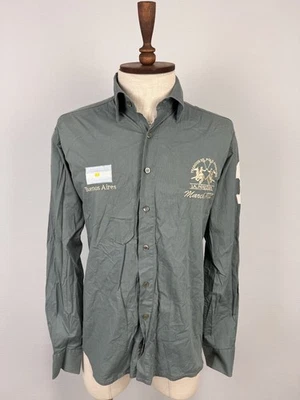 LA MARTINA Turquoise Long Sleeve Big Logo #1 Casual Dutton Down Shirt Sz L - Image 1 of 4