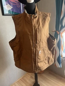 Carhartt Vest Mens 2XL Brown Washed Duck Canvas Sherpa Lined Mock Neck - Picture 1 of 11