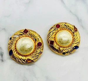 Auth YSL YVES SAINT LAURENT Statement Clip On Earrings - Pre owned / LK4926 - Picture 1 of 8