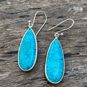 925 Solid Sterling Silver Earring Blue Gemstone Turquoise Earring Hanging Earing - Picture 1 of 6