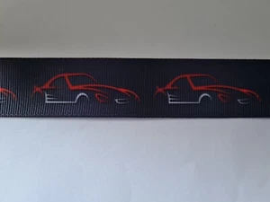 2 meters of black and red sports car print grosgrain ribbon 1" wide - Picture 1 of 1