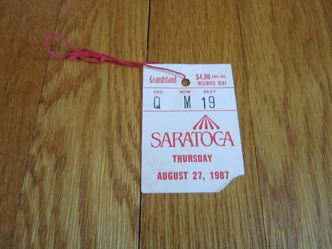 Vintage Saratoga Race Track Ticket Grandstand Badge Reserved Seat NYRA 1987 Cover