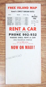 VINTAGE HAWAII ISLAND CARTOON MAP OAHU SHELL RENT A CAR 18 X 23 1/2" VIETNAM ERA - Picture 1 of 17