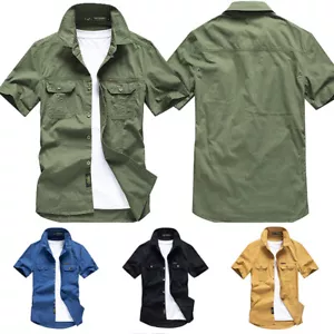Men Short Sleeve Shirts Summer Military Army Tactical Shirt Outdoor Casual Shirt - Picture 1 of 17