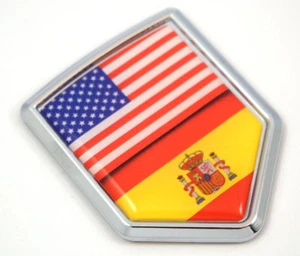 USA Spain split style Flag Car Chrome Emblem Decal 3D Sticker Spanish American - Foto 1 di 2
