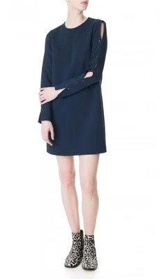 NUEVO Vestido Tibi Estructurado Crepé Detalle Botón - Azul Marino Talla 10 #D513 Foto 1 de 4
