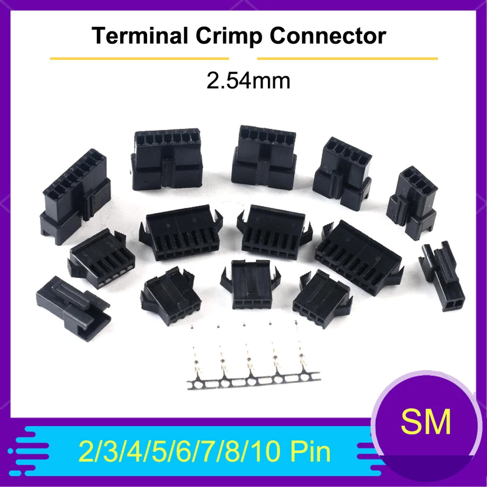 JST SM 2.54mm Male Plug Female Socket Crimps 2/3/4/5/6/7/8 Pin Crimp Connector - Image 1 of 4