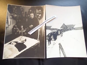 MAN POST MORTEM OPEN COFFIN LADY WINTER 2 ORIGINAL VINTAGE PHOTOGRAPHS EUROPE - Picture 1 of 2