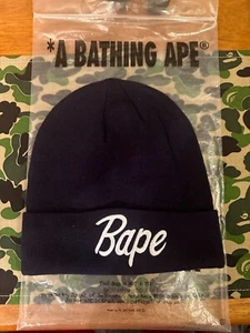 Authentic BAPE Script Knit Beanie Navy (BRAND NEW) - Picture 1 of 1