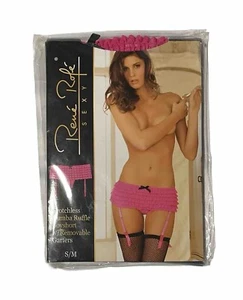 Rene Rofe Crotchless Rumba Ruffle Boyshort w/ Removable Garters. Pink, Size S/M. - Picture 1 of 3