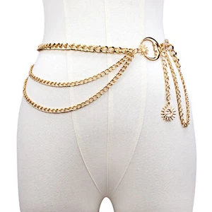 Women Ladies Gold Metal Moon Sun Drop Waist Chain Multilayer Chunky Chain Belts - Picture 1 of 8