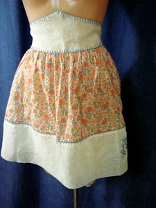 Vintage 40s 50s Apron EC Embroidery Cummerbund Chiffon Waist FLORAL Hostess  - Picture 1 of 5