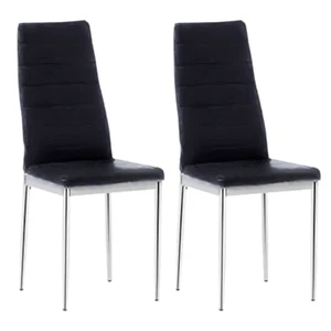Set of 2 Modern Dining Chairs - Black Faux Leather – High Back Soft, Chrome Legs - Picture 1 of 6