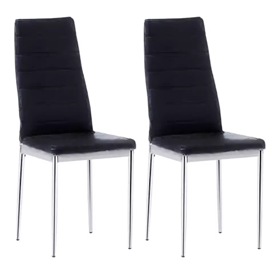 Black Dining Chairs  Set of 2 Modern High Back Soft  Faux Leather Chrome Legs - Image 1 of 4