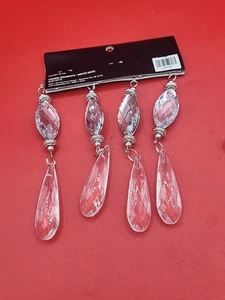 NEW CHRISTMAS SHOPPE FANCY DANGLE FACET CLEAR  ORNAMENTS X 4 FREE SHIP - Picture 1 of 3