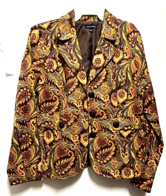 Notations Brown Paisley Jacket Women's size Large Lined  Nice - Image 1 of 4