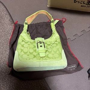 Coach 6823 Hamilton Lime Green Jacquard Shoulder Hobo Bag Purse Suede Canvas EUC - Picture 1 of 19