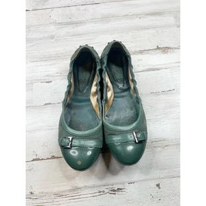 Tods Green Metal Buckle Suede Round Toe Scalloped Edge Ballet Flats Size EU 37 - Picture 1 of 11