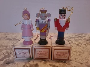3-VINTAGE 1984 Avon NUTCRACKER COLLECTION Soldier 3" Wood CHRISTMAS ORNAMENTS - Picture 1 of 4