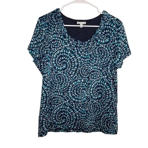 Croft & Barrow Blouse Women's Petite XL Round Neck Short Sleeve Swirly Top - Picture 1 of 9
