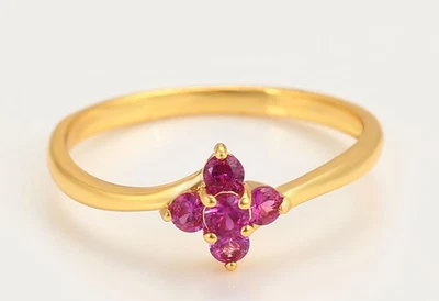 Simulated Round Cut Pink Ruby Women 5 Stone Anniversary Ring In 10K Yellow Gold - Image 1 of 4
