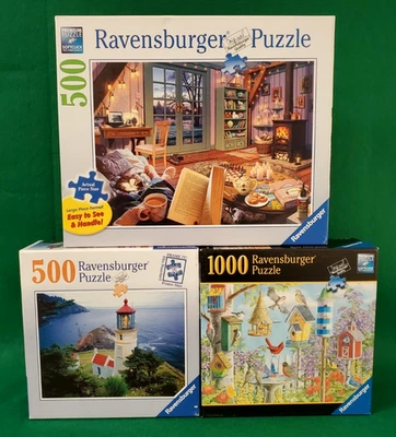 🧩 Ravensburger 500 & 1000 Piece Jigsaw Puzzles🔥 Built Once Complete, Lot of 3 - Image 1 of 4