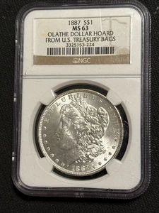 1887 Morgan $1 MS 63 Olathe $ Hoard From US Treasury Bags NGC - Picture 1 of 2