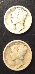 Monedas de diez centavos Mercury: 1926 Filadelfia y Denver --2 monedas-- (10B-80) - Imagen 1 de 4