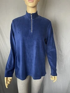 Josephine Chaus Womens Blue Corduroy Pullover Sweater Sz LRG Half Zip Long Top - Picture 1 of 9