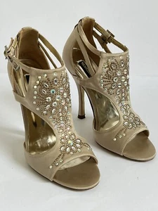 High heels Open Toe Sandals UK3, Champagne silk, Embellished Crystals, Worn once - Picture 1 of 8