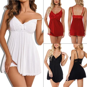Mujeres Sexy Lencería Encaje Mini Vestido Ropa Interior Babydoll Peluche Prendas para dormir Camisón - Imagen 1 de 25