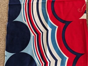 70s Mod Large Design Red Blue White Cotton Twill Fabric 40 Cm X 125 Cm Width - Bild 1 von 4
