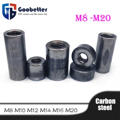 M8-M20 Threaded Sleeve Rod Bar Stud Round Connector Nut A3 carbon steel Nuts - Image 1 of 4