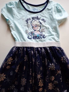 Disney Frozen Girls Dress Size Large 10/12 Short Sleeve Blue Elsa - Picture 1 of 20