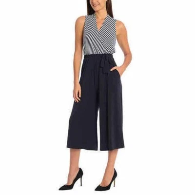 Mono Sandra Darren Damas Capri Pierna Ancha Cinturón Azul Marino Blanco Foto 1 de 4