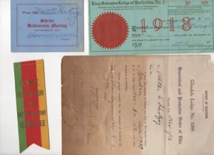 LOT OF ANTIQUE MASONIC LETTERS PAPERS GLENDALE CA. MEMBERSHIP CERTIFICATE & AREA - Picture 1 of 9
