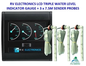 Caravan/RV LCD Triple Tank Water Level Indicator Gauge Black + 3 x 7.5m Senders - Picture 1 of 7