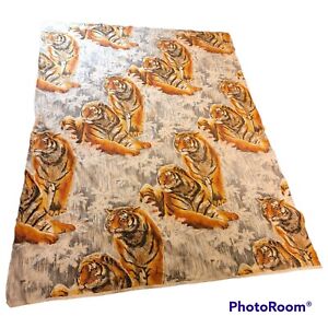 Vintage Tiger theme fleece blanket 64x84 twin bedding 70s 80s jungle wild cat