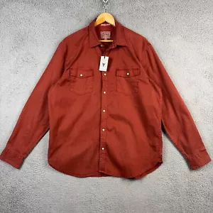 Camicia Lucky Brand Uomo Taglia Large Sabato Elasticizzata Perla Snap Twill Pesante - Foto 1 di 15