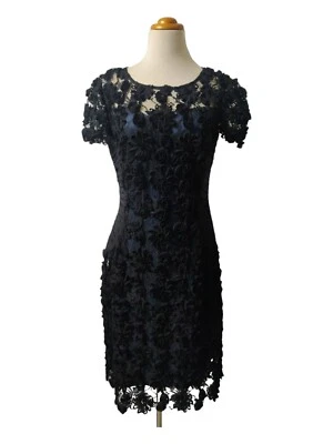 Vestido Vintage Diane Freis Preto Floral Fita de Renda Tamanho M - Imagem 1 de 4