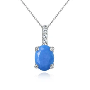Oval Crown Simulated Turquoise and White Topaz Necklace in Sterling Silver - Picture 1 of 3