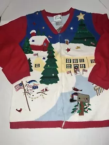 Quacker Factory Christmas Novelty sweater Cardigan Women Sz MED Embroidered - Picture 1 of 6