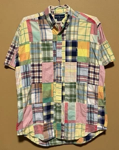 Vintage 90s Polo Ralph Lauren Blake Patchwork Shirt Multicolor Mens Size Medium - Picture 1 of 3