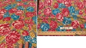 De Colección Tela Algodón Estampado Grande Floral Rosa Azul Años 80 4 yardas x 45" NUEVO Edredón de Coser - Imagen 1 de 5