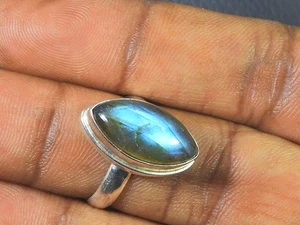 Marquise Labradorite Ring US7 Solid 925 Sterling Silver Chunky Gemstone Ring B00 - Picture 1 of 10