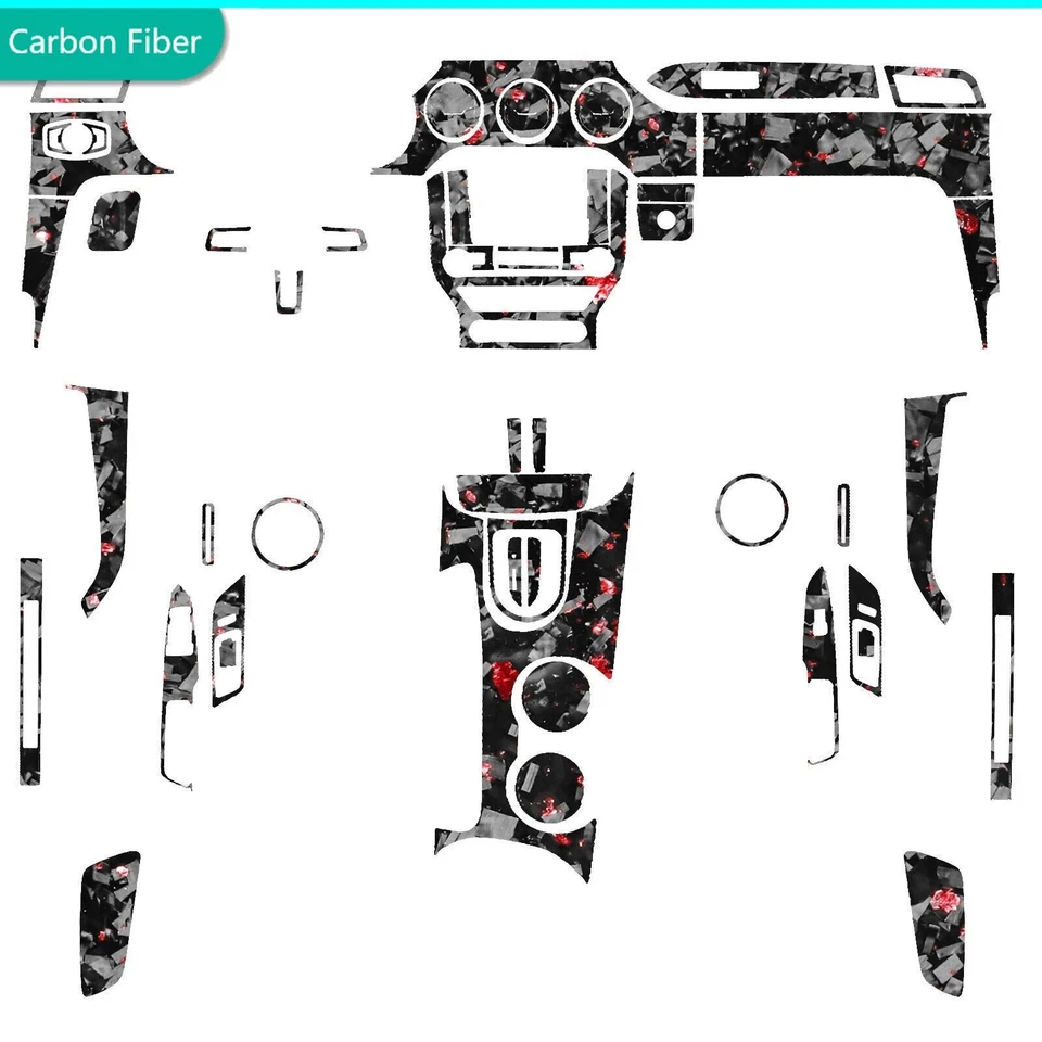 Kits completos de molduras interiores de fibra de carbono forjada roja de 60 piezas para Ford Mustang GT 15-22 Foto 1 de 4