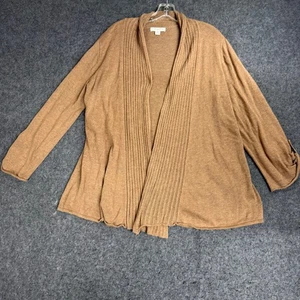Coldwater Creek Womens Cardigan Sweater Camel Brown Open Front Duster L 14 16 - Picture 1 of 7