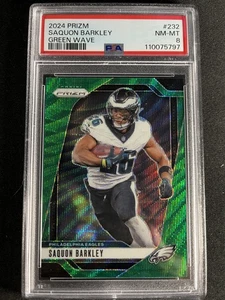 2024 PANINI PRIZM GREEN WAVE #232 SAQUON BARKLEY PSA 8 - Picture 1 of 2